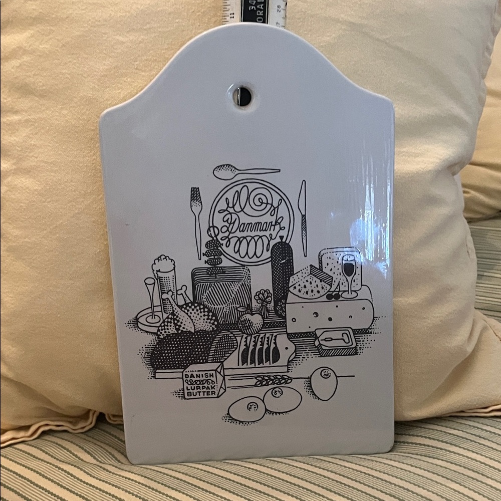 White Ceramic Cutting Board with Denmark Illustration